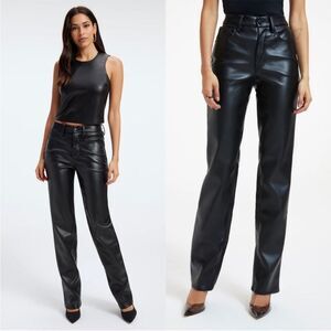Good American Good Icon Faux Better Than Leather Black Pants Size 6 / 28 NWT